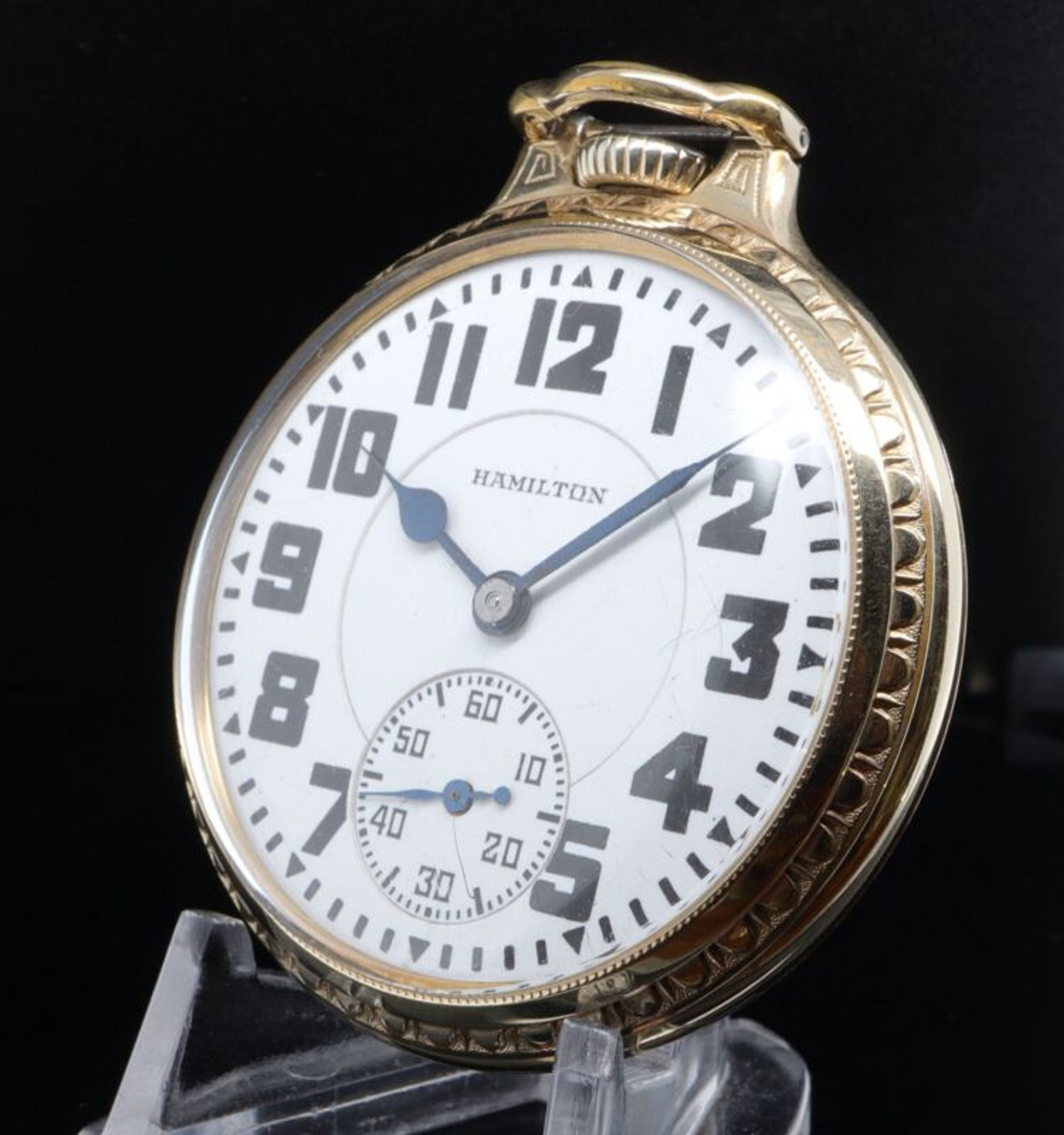 1935 Hamilton 992E Elinvar 16s 21 Ruby Jewels GF Open Faced Pocket