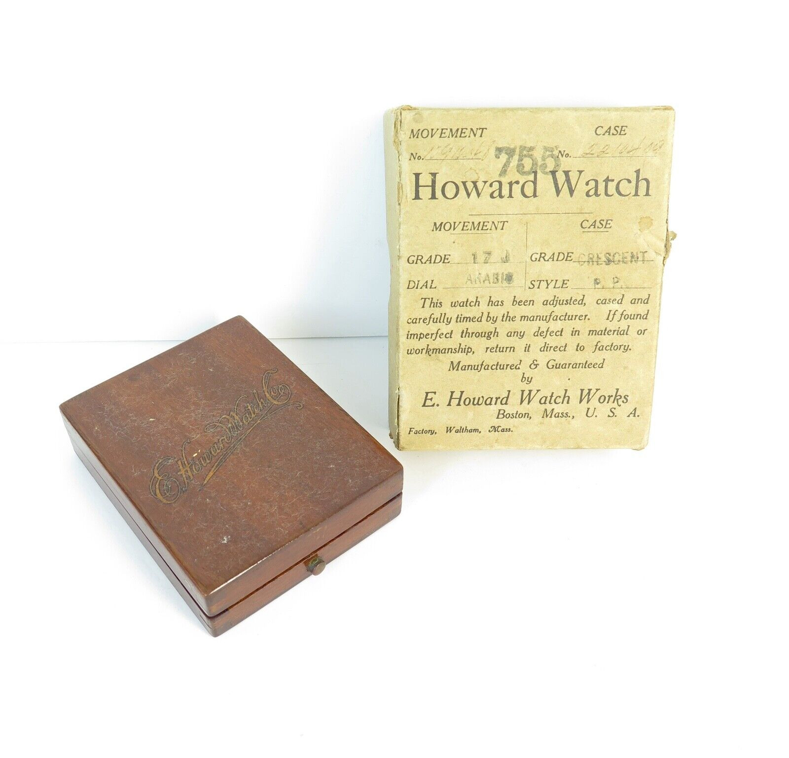 Antique Pocket Watch Box & Outer by E. Howard Watch Works Harrington & Co.