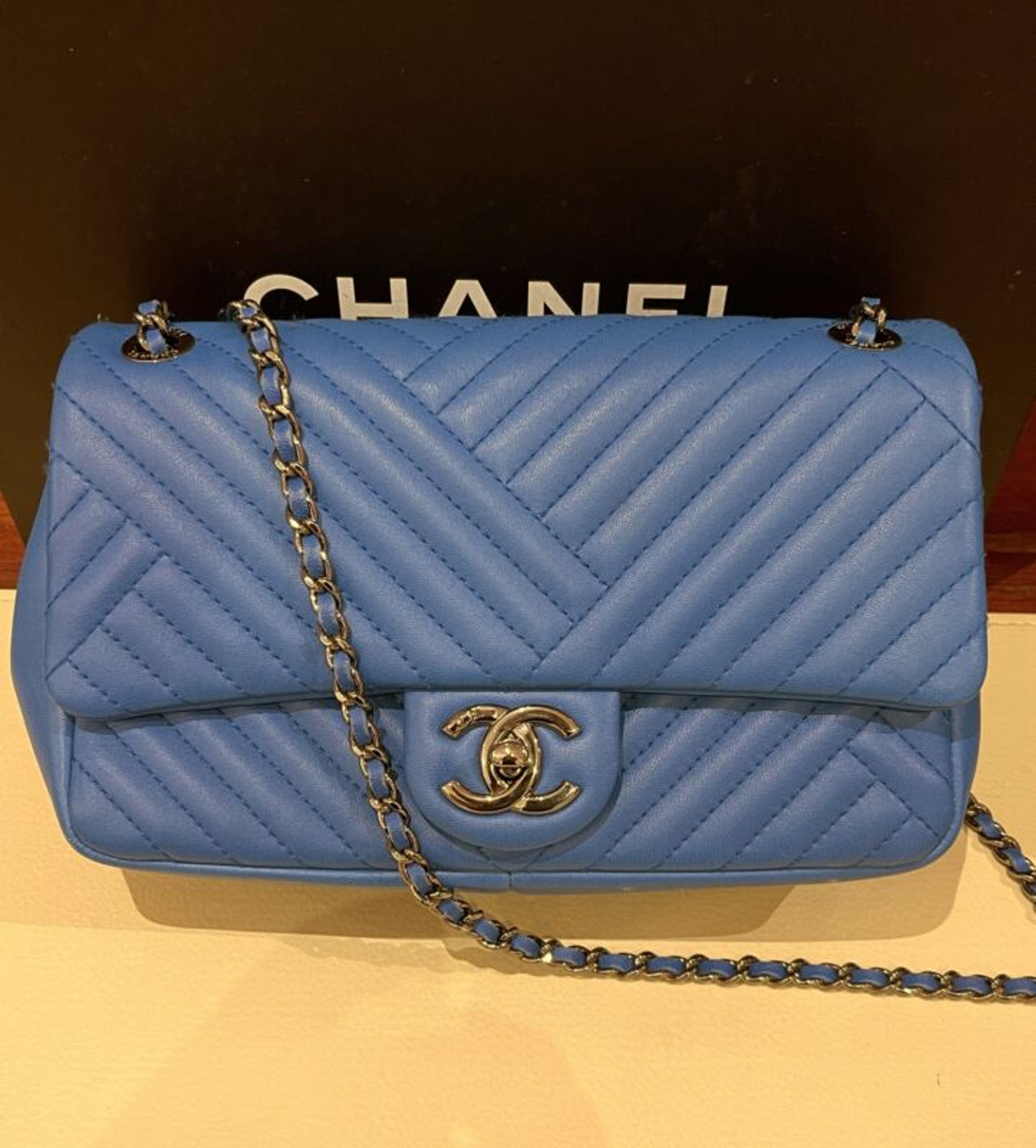 Superb Auth 2014 Chanel Blue Izmir CC Crossing Flap Bag With Box & Card -  Harrington & Co.