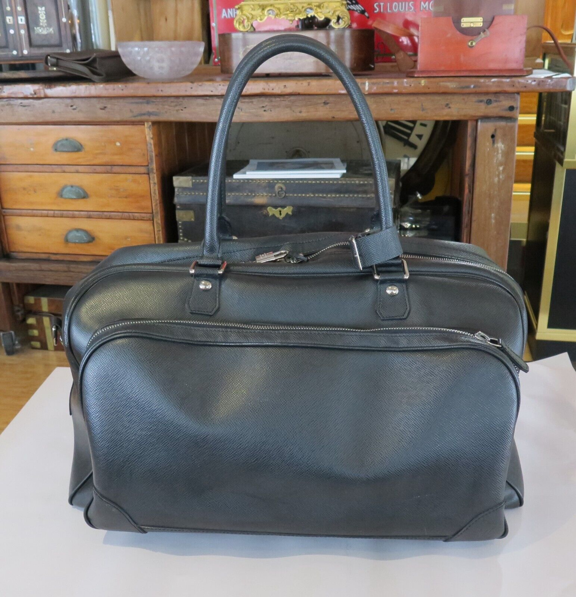 Louis Vuitton Nikolai Duffle Bag Grey Taiga Leather Harrington Co