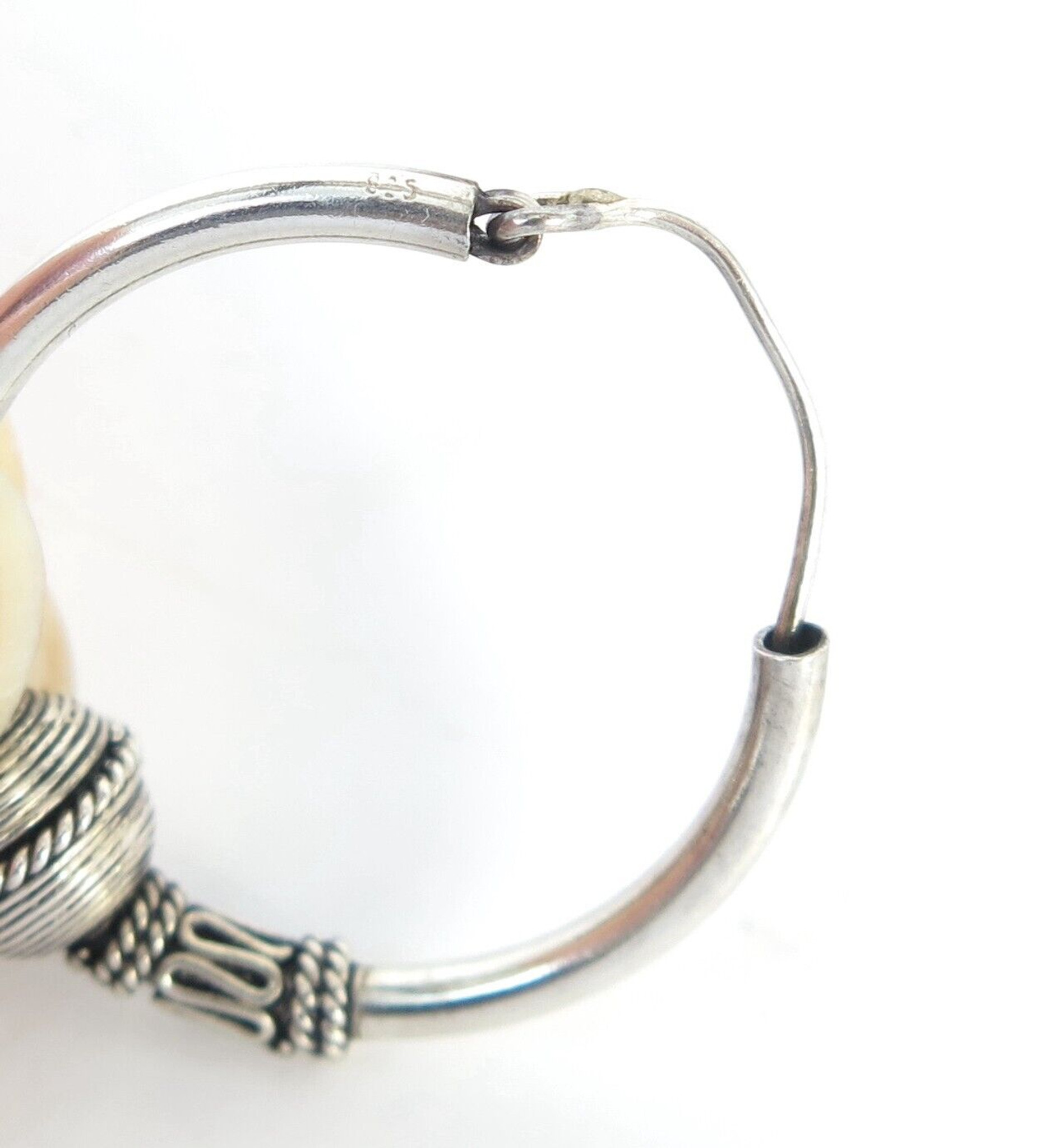 Pair of Handmade Sterling Silver Hoop Earrings With Filigree