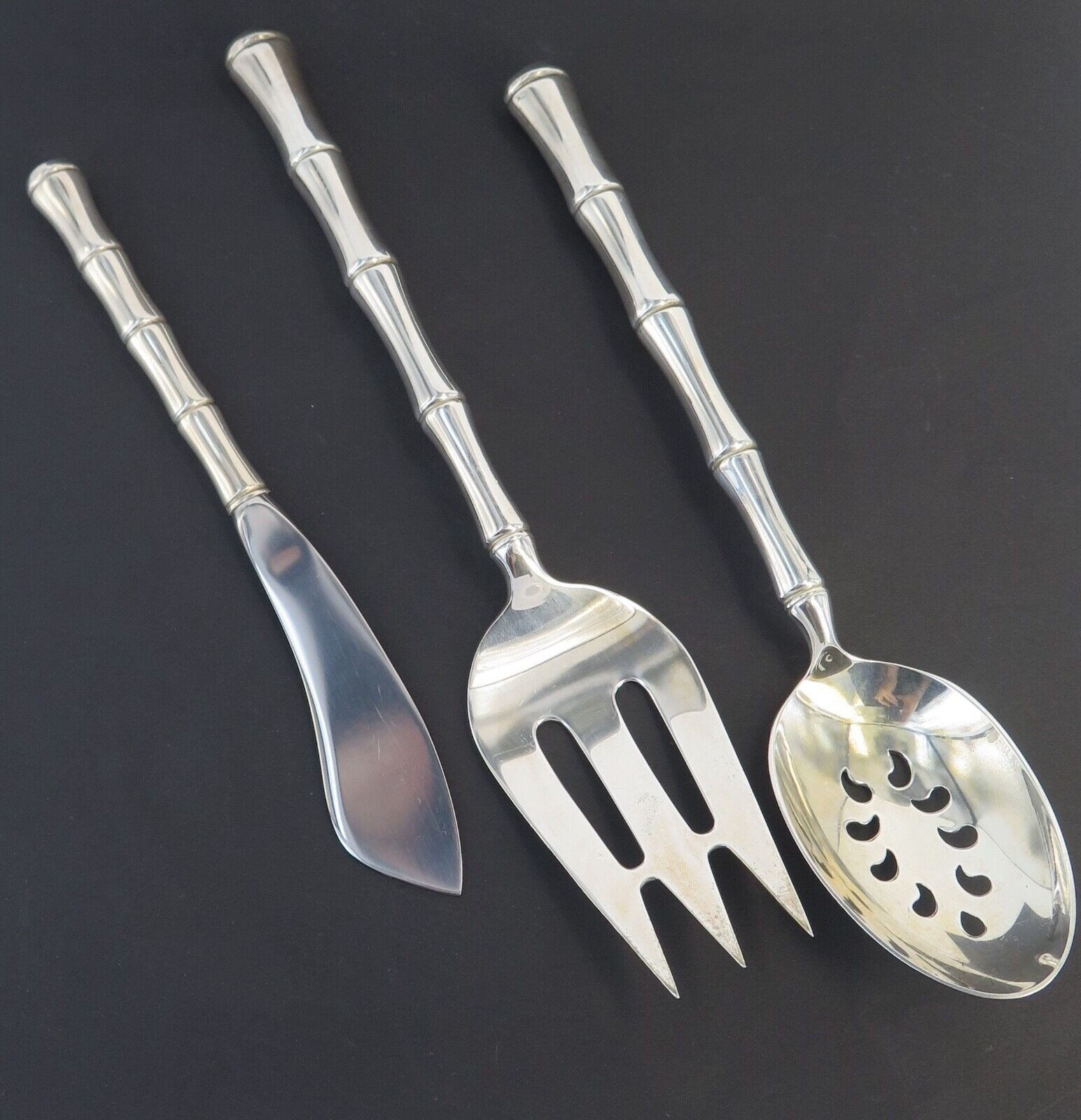 Towle 3pc Sterling Silver Serving Set w Bamboo Style Handles