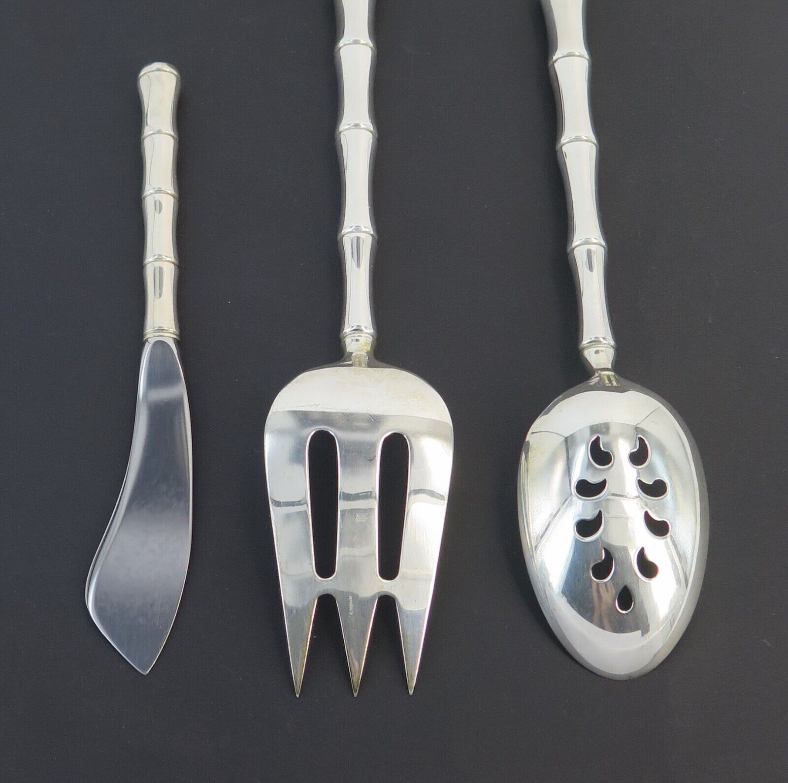 Towle sterling シルバーフォーク 3本爪 装飾ハンドル Towle 3pc Sterling Silver Serving Set w Bamboo Style Handles