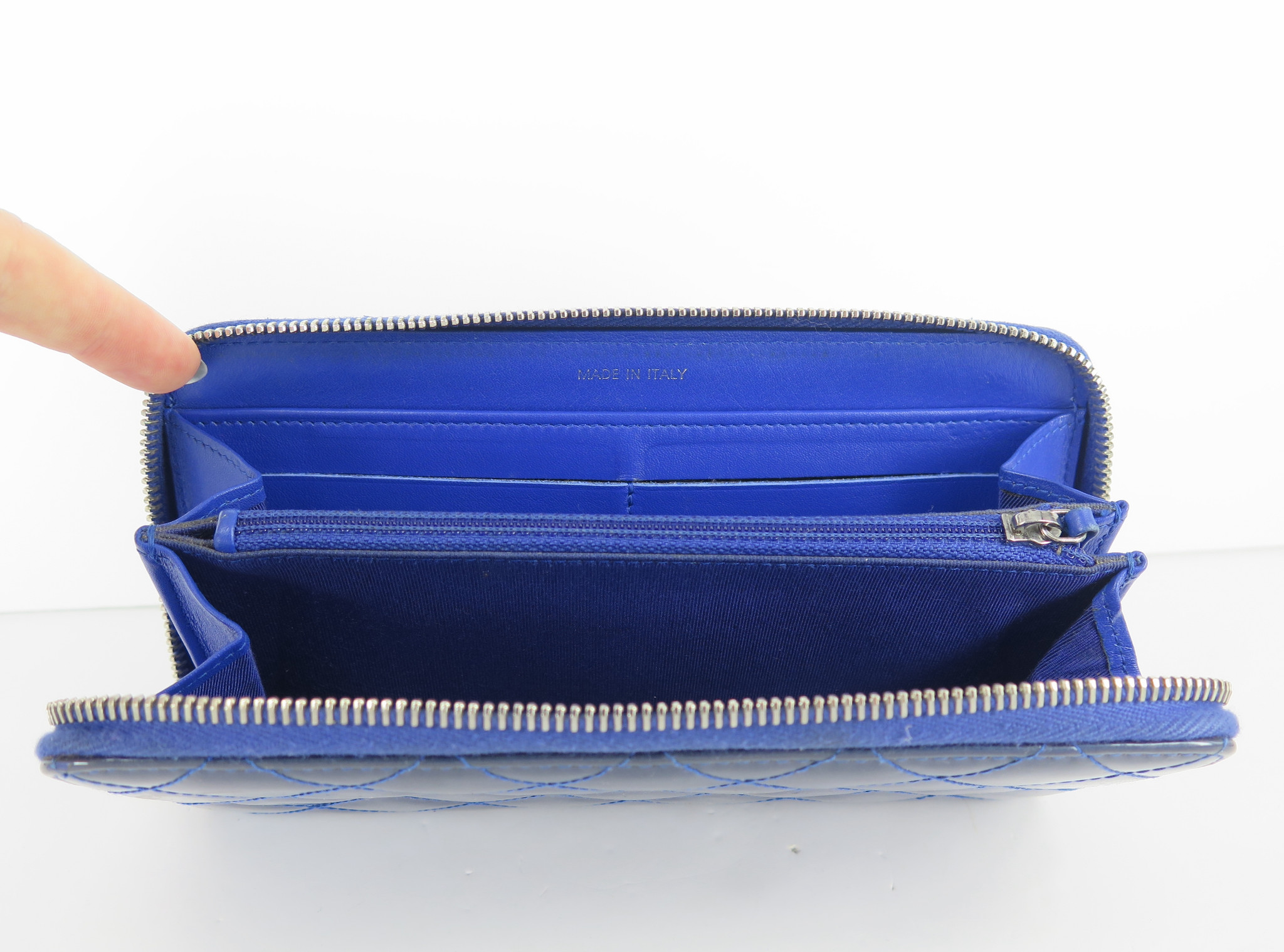 Chanel Patent Matelasse Blue Zip Around Purse Wallet - Harrington