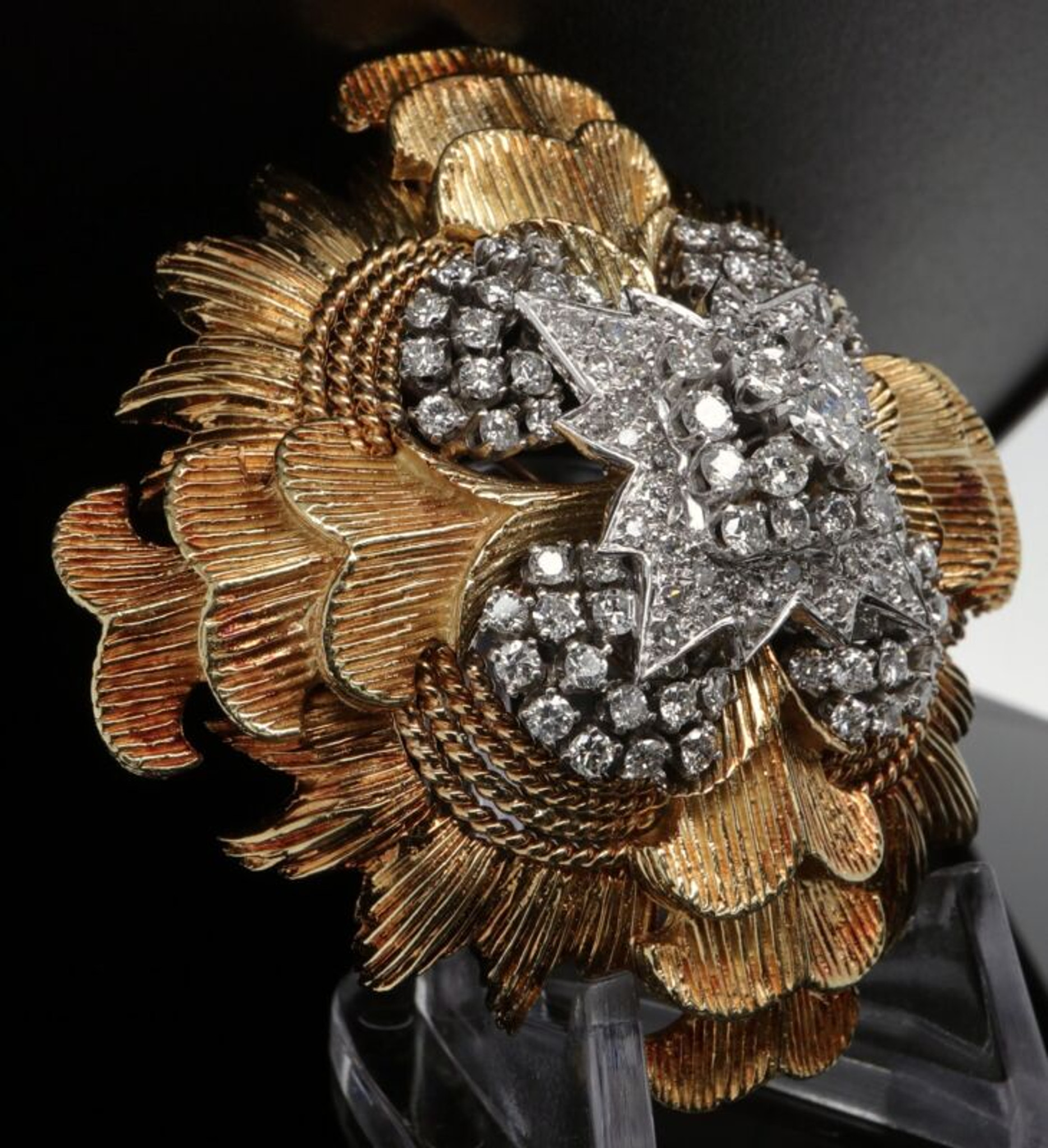 Vintage 18ct Two Tone 6.69ct Diamond Set Starburst Pendant Brooch Val 29100