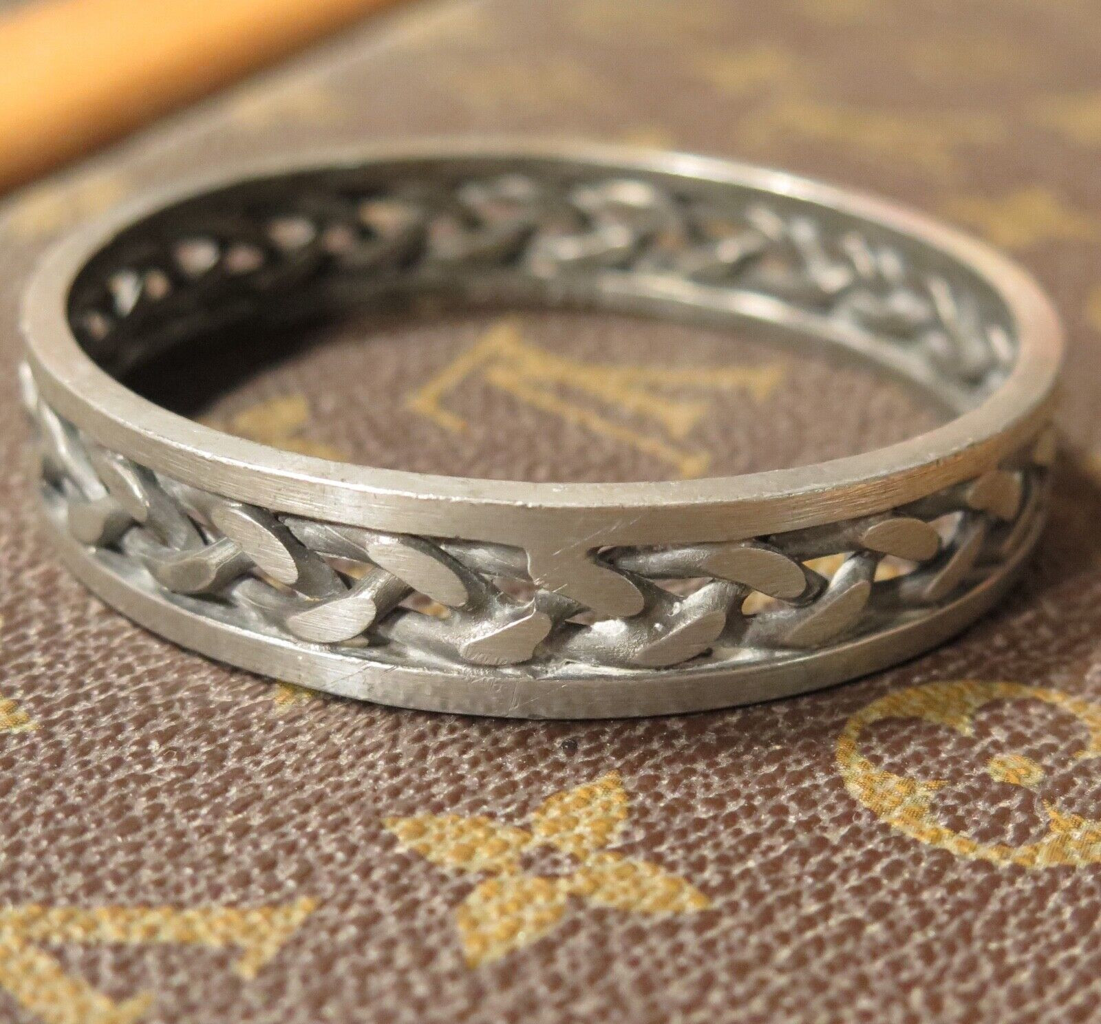 Vintage Jorgen Jensen Pewter #211 Curb Chain Bangle Bracelet Diam 