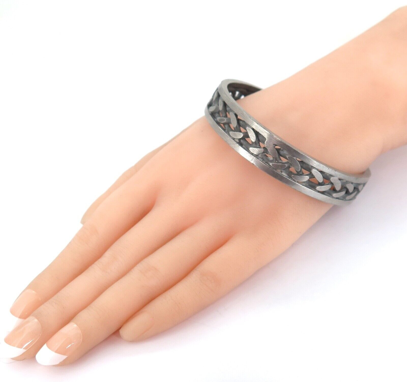 Vintage Jorgen Jensen Pewter #211 Curb Chain Bangle Bracelet Diam