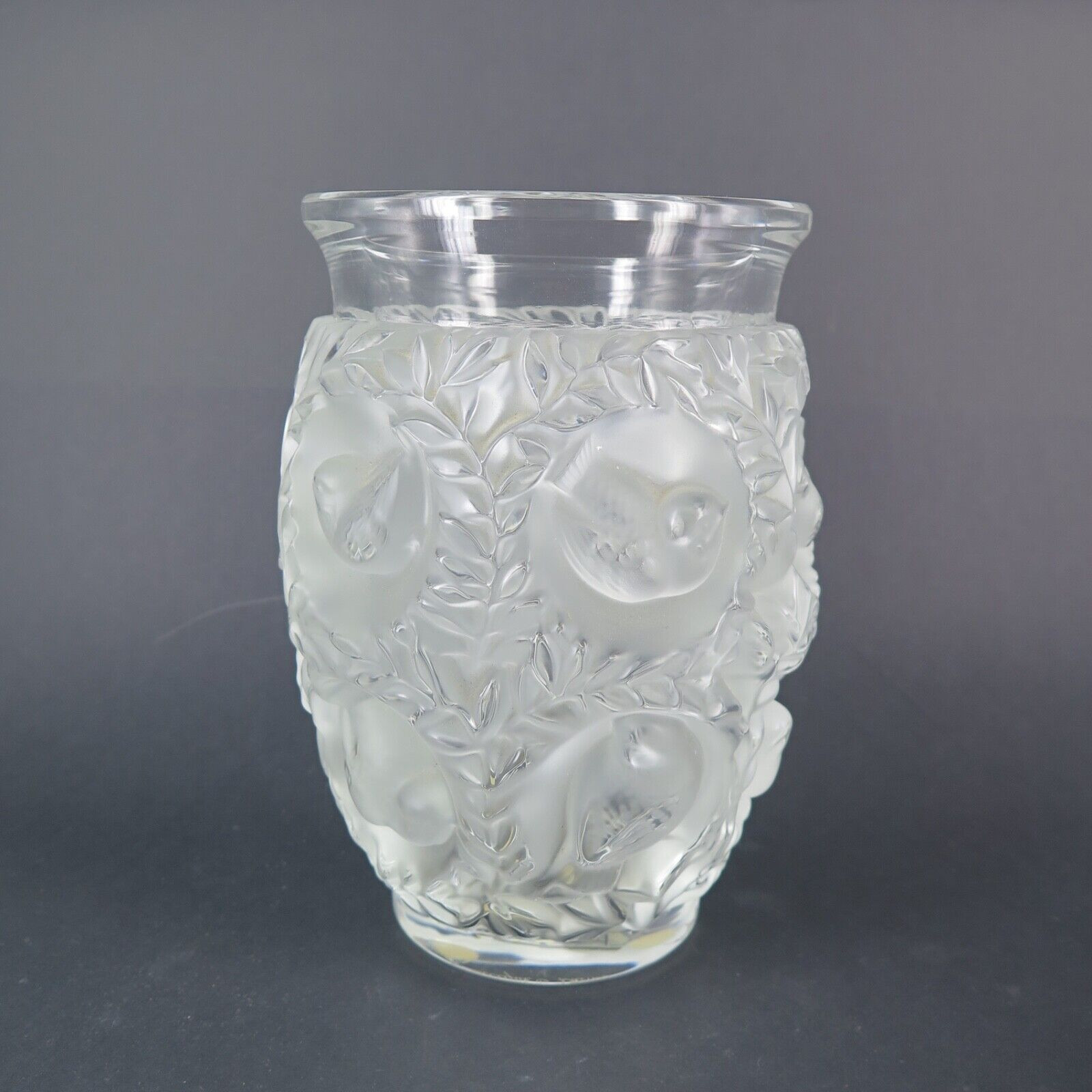 Lalique, France 'Bagatelle' Bird & Fern Crystal Vase, Rare 17cm