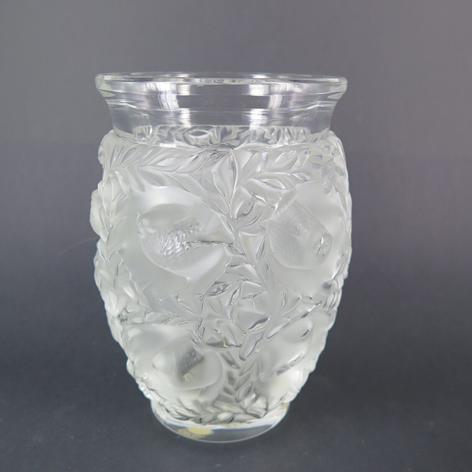 Lalique, France 'Bagatelle' Bird & Fern Crystal Vase, Rare 17cm