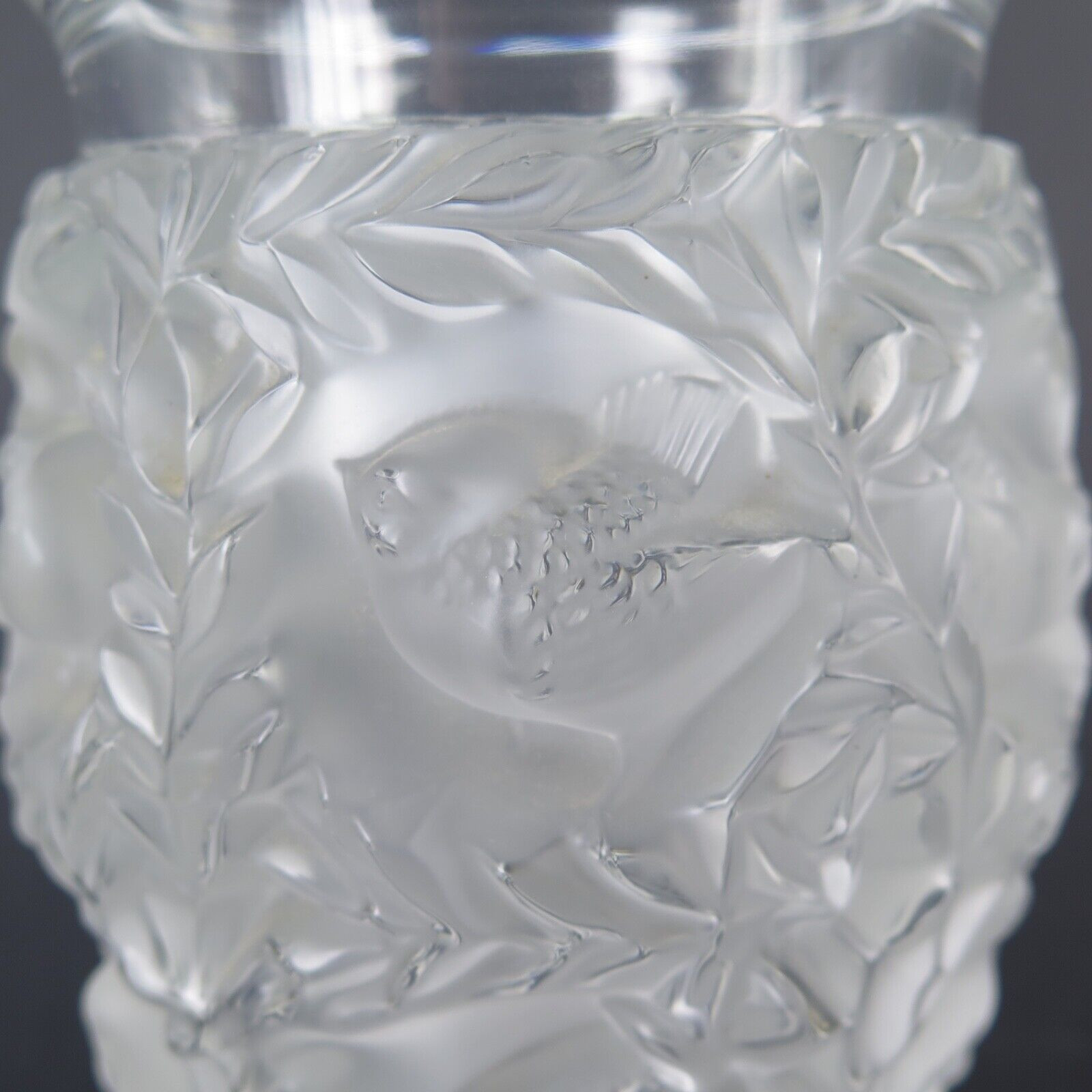 Lalique, France 'Bagatelle' Bird & Fern Crystal Vase, Rare 17cm
