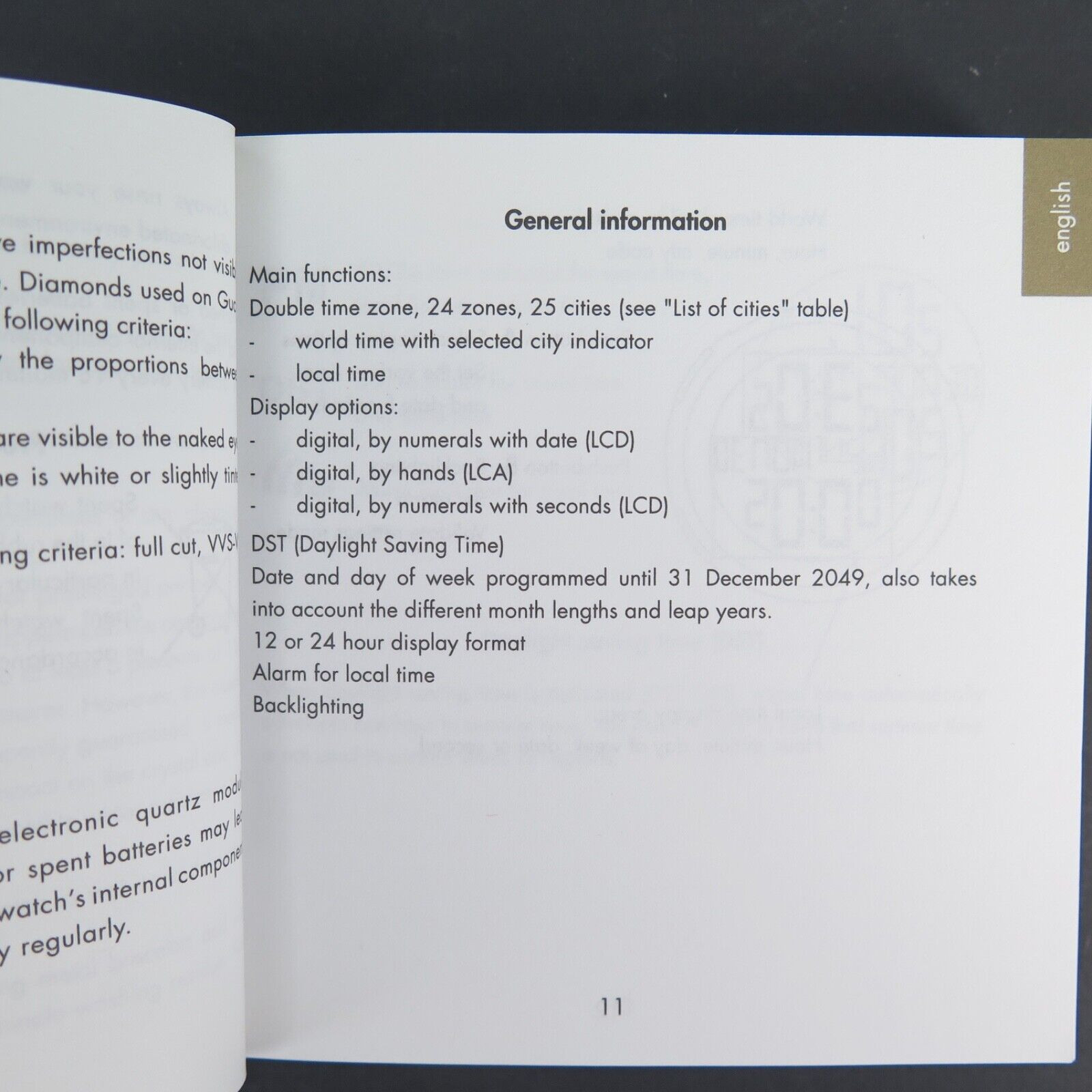 2007 Gucci Digital Display Watch Instructions & Warranty Booklet