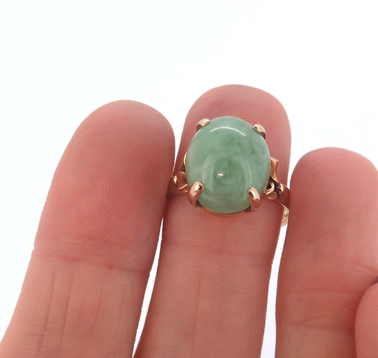 Vintage 14ct Yellow Gold & Apple Jade Decorative Dress Ring Size M 4.6g -  Harrington & Co.