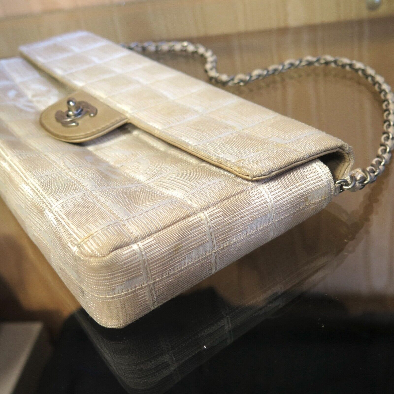 Chanel Ivory Jacquard Nylon 'Travel Line' East West CC Bag