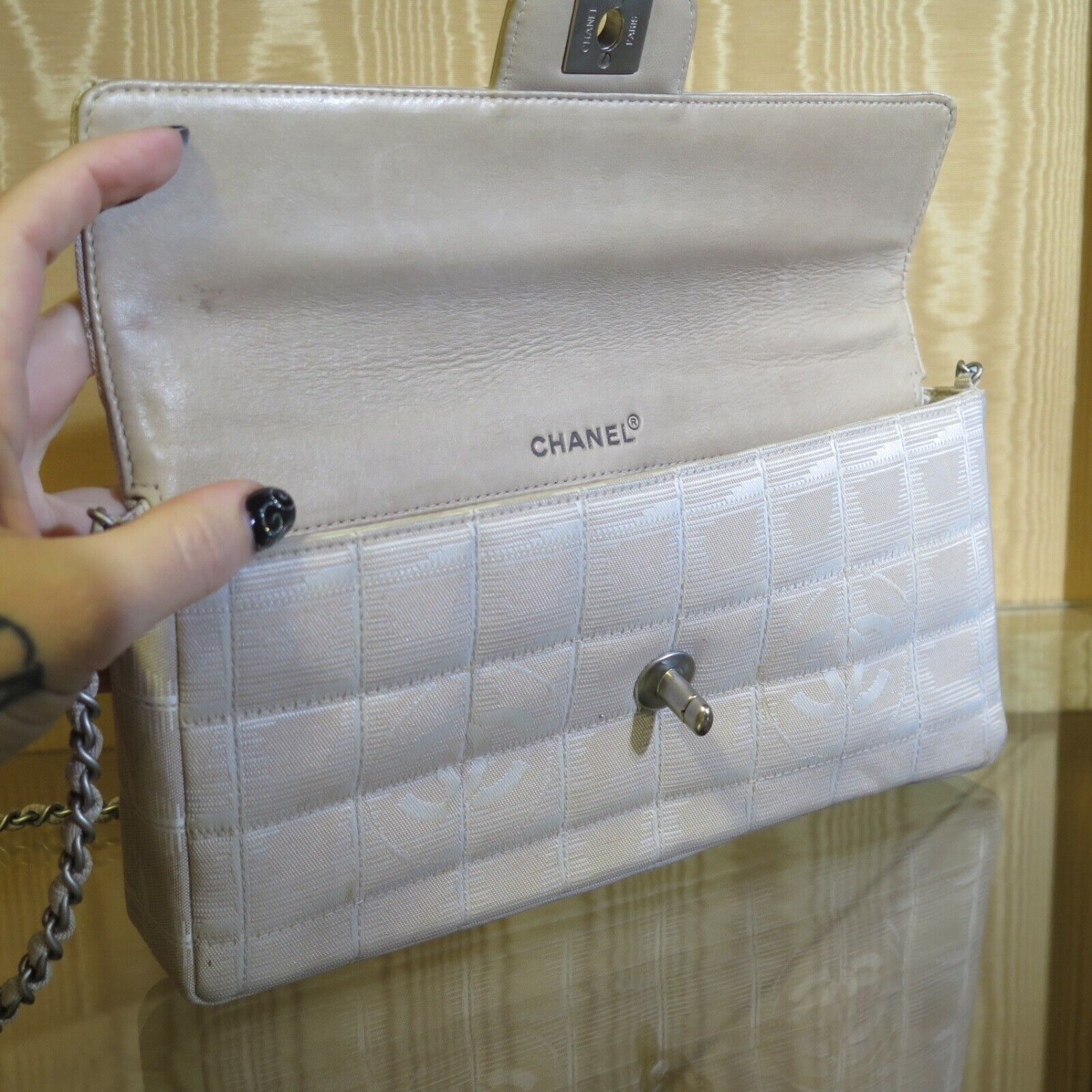 Chanel Ivory Jacquard Nylon 'Travel Line' East West CC Bag