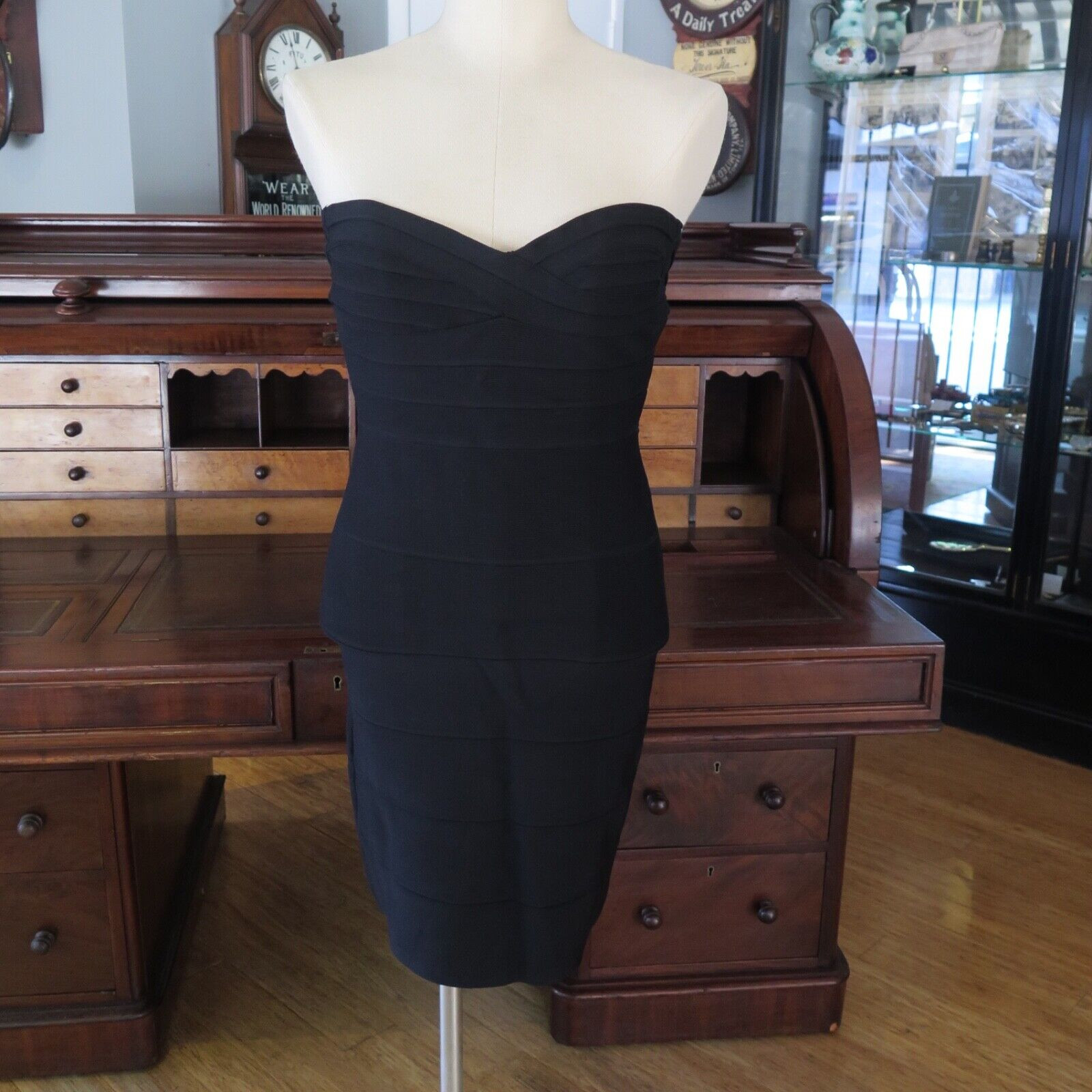 Iconic Hervé Léger, Paris Strapless Bandage Dress in Black