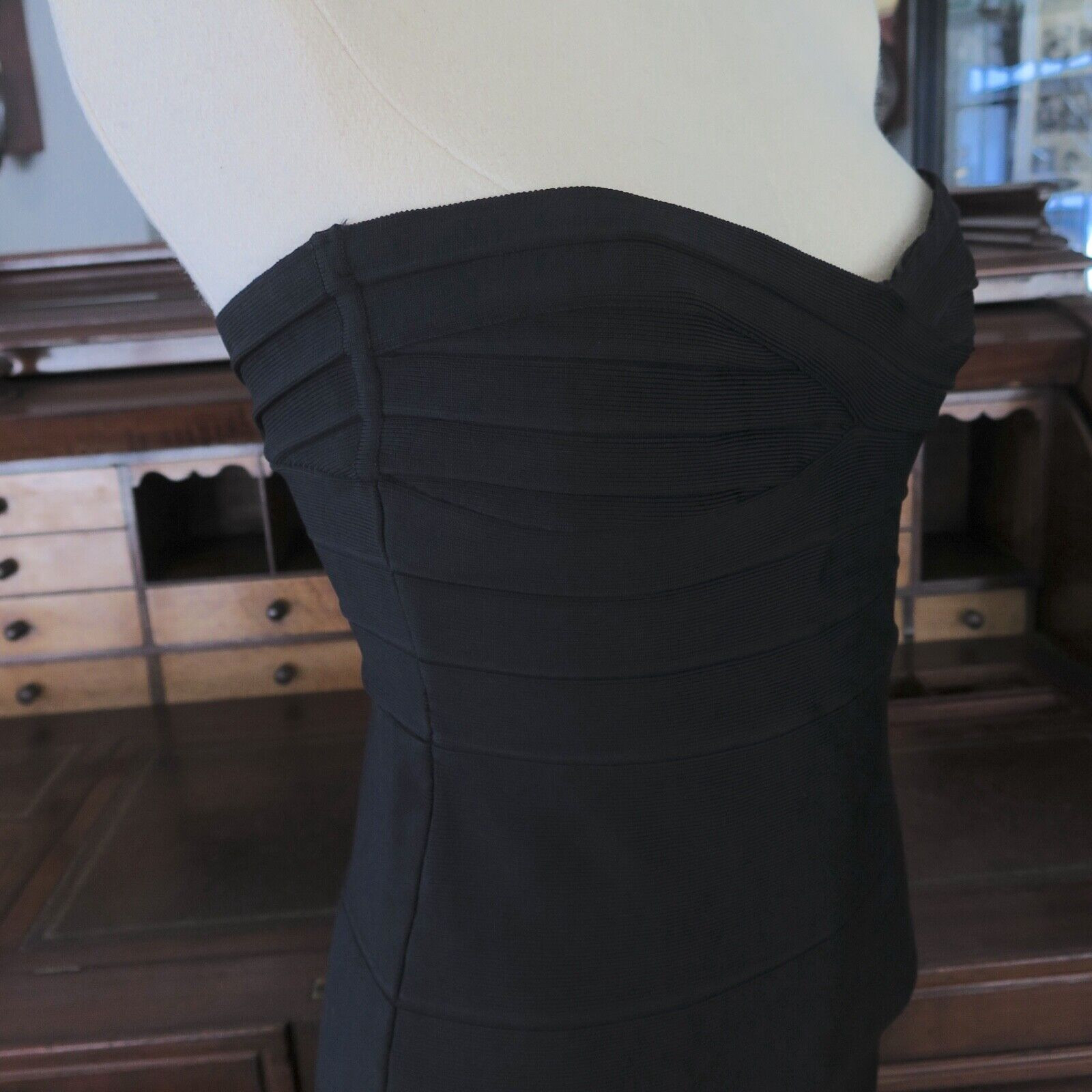 Iconic Hervé Léger, Paris Strapless Bandage Dress in Black