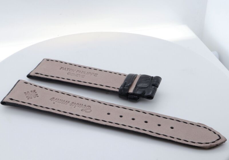 Auth. Patek Philippe Black Leather Strap 20mm x 18mm. - Harrington