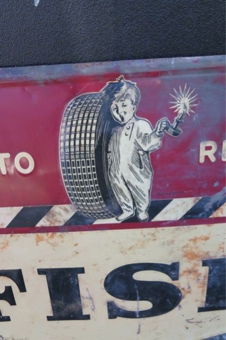 RARE / LARGE 1946 AMERICAN FISK TIRES GARAGE / DEALERS EMBOSSED SIGN.