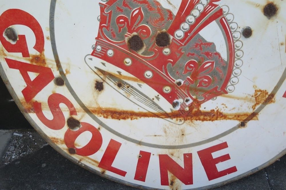 RARE VINTAGE RED CROWN USA GASOLINE VERY LARGE 106CMS ENAMEL