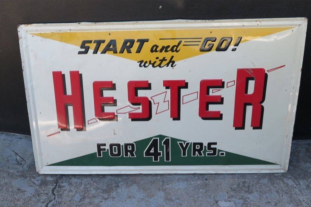 RARE / LARGE AMERICAN HESTER BATTERIES GAS STATION EMBOSSED TIN SIGN.