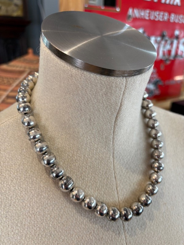 Large Taxco Beaded .925 Sterling Silver 48cm Ball Necklace