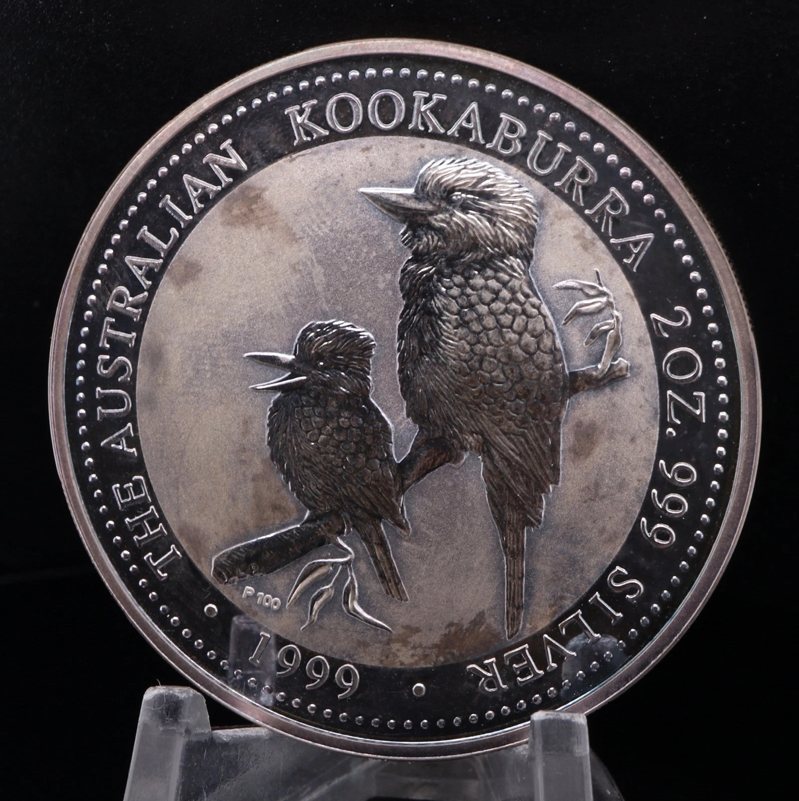 Auth. Vintage 1999 Silver .999 2 Oz Kookaburra Coin & Case