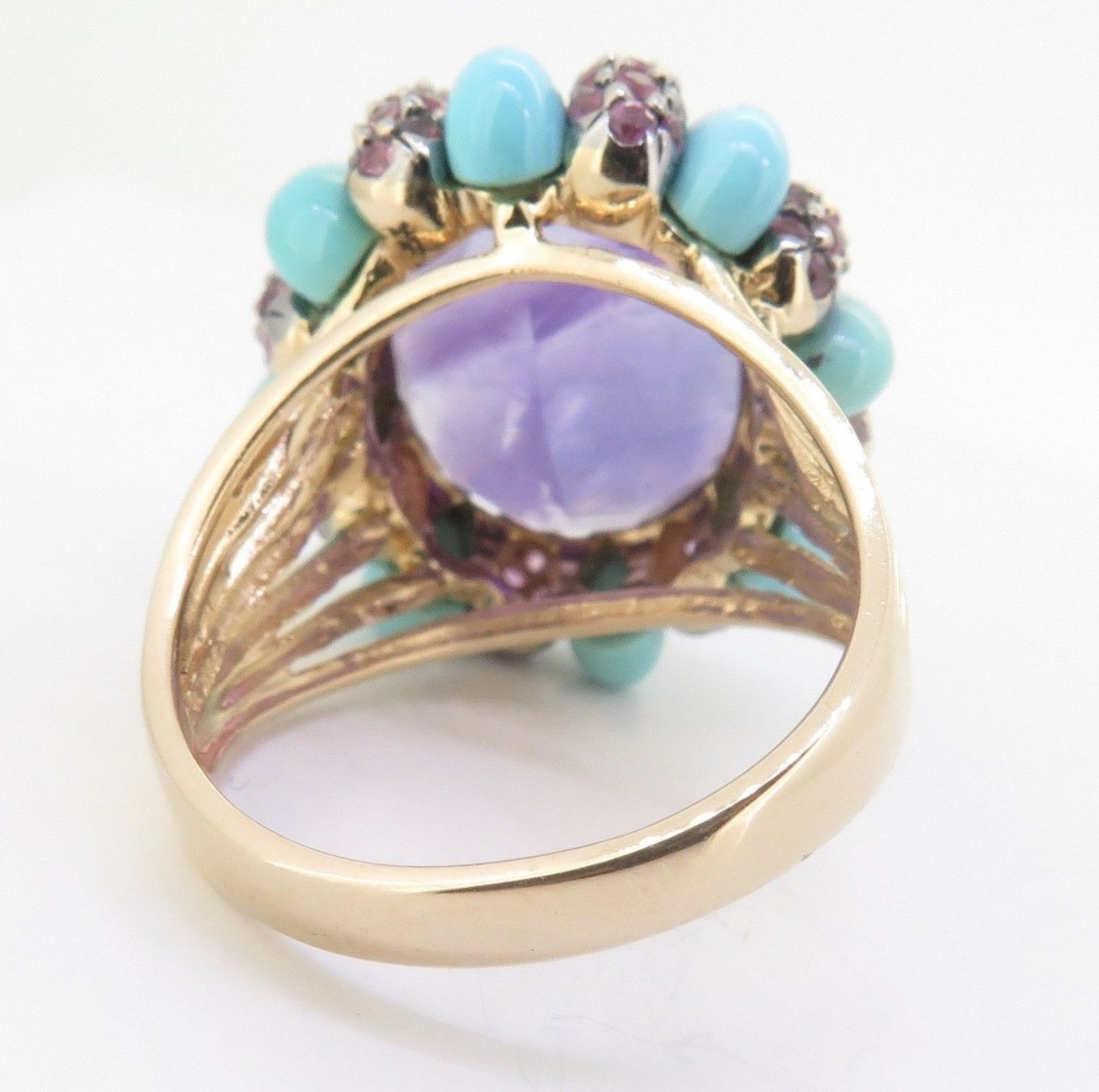 Vintage 14ct Gold Amethyst Turquoise Pink Sapphire Ring Size R1/2 Val $4330