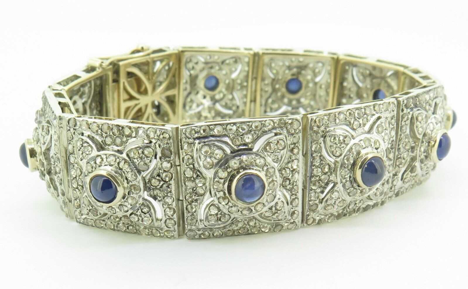 Antique Style Sapphire Rose Cut Diamond Set Silver