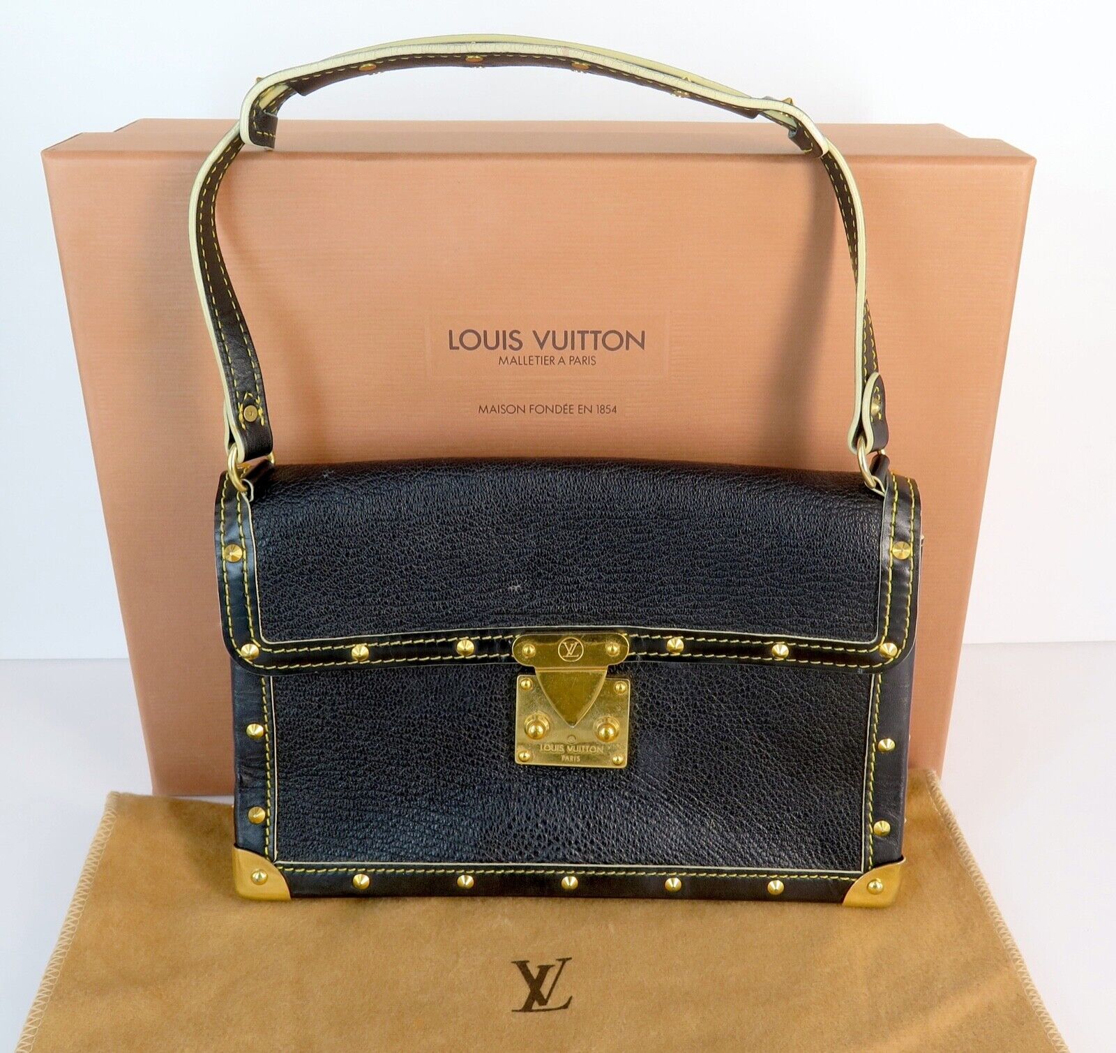 Louis Vuitton L'Aimable Studded Black Bag in Suhali Leather w bag & box