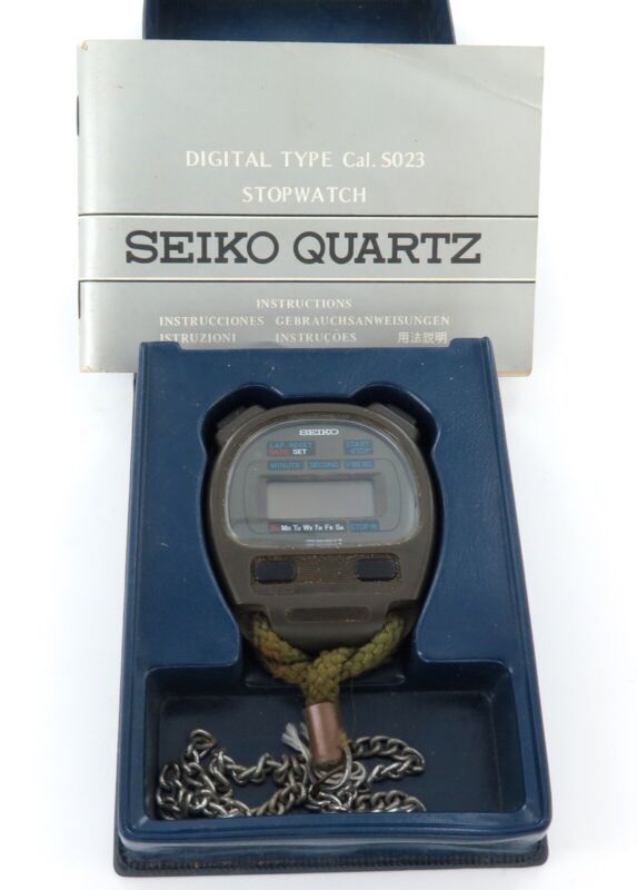 Vintage Seiko Digital Quartz S023-5000 Stopwatch Booklet Box