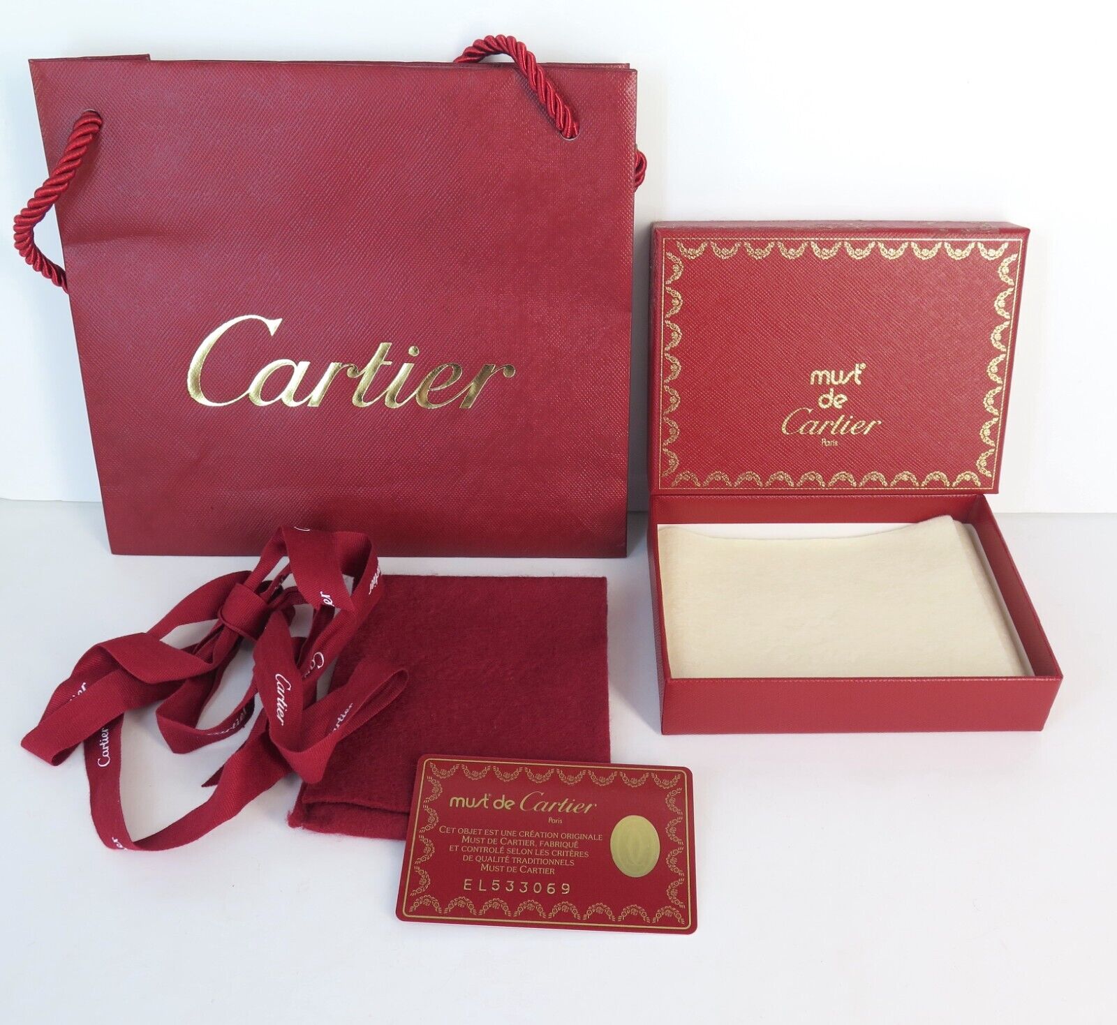 Must de Cartier Red Gift Box with Authenticity Card, Retail Gift