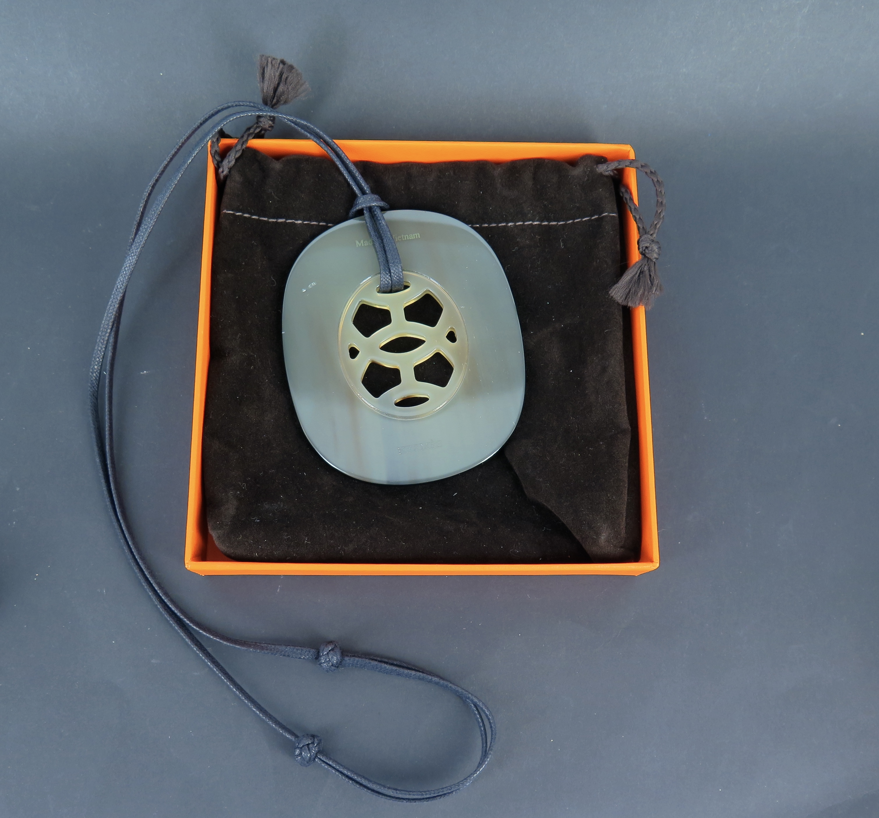 Hermes Lift GM Buffalo Horn Pendant on Leather Cord