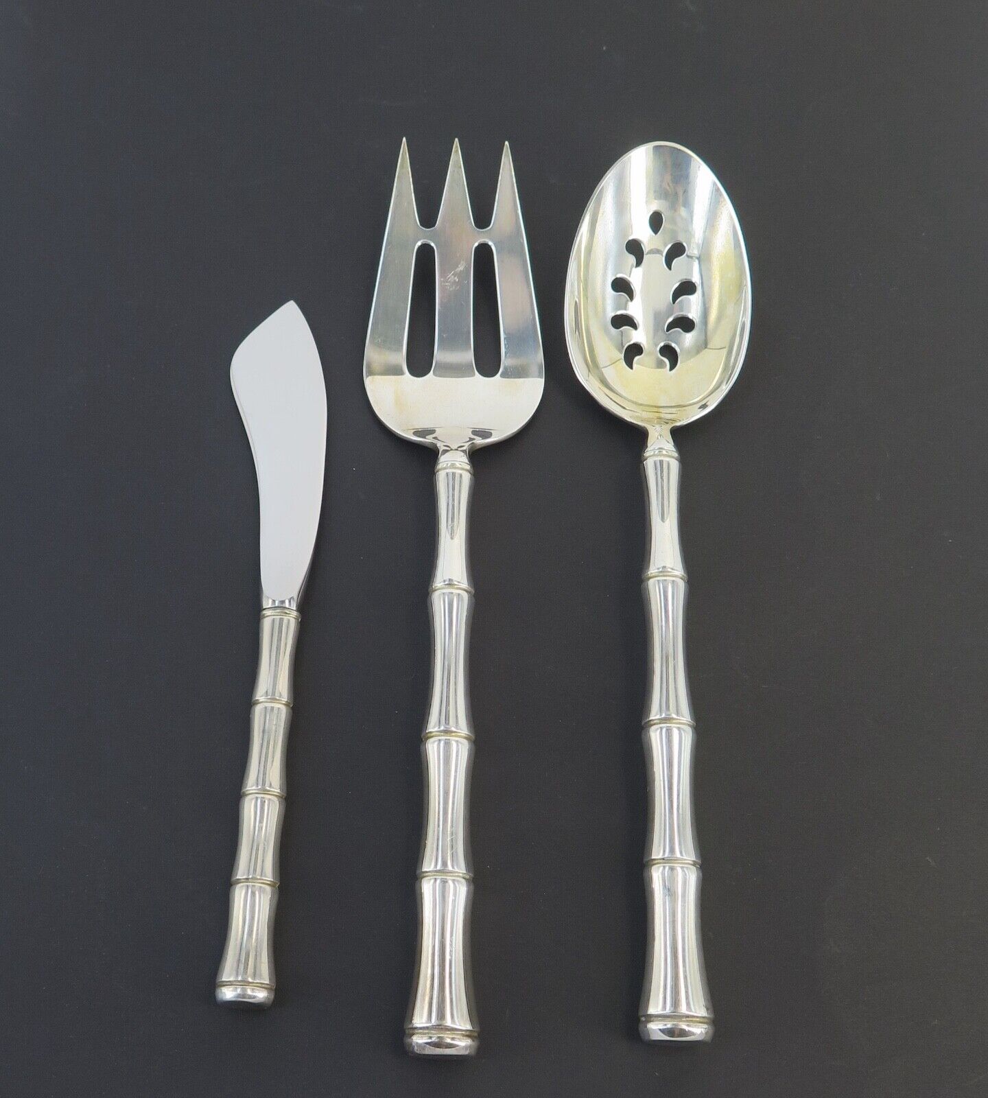 Towle 3pc Sterling Silver Serving Set w Bamboo Style Handles