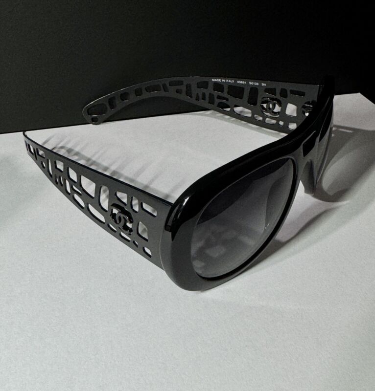 Vintage Chanel CC Limited Edition Sun Glasses Black Metal in