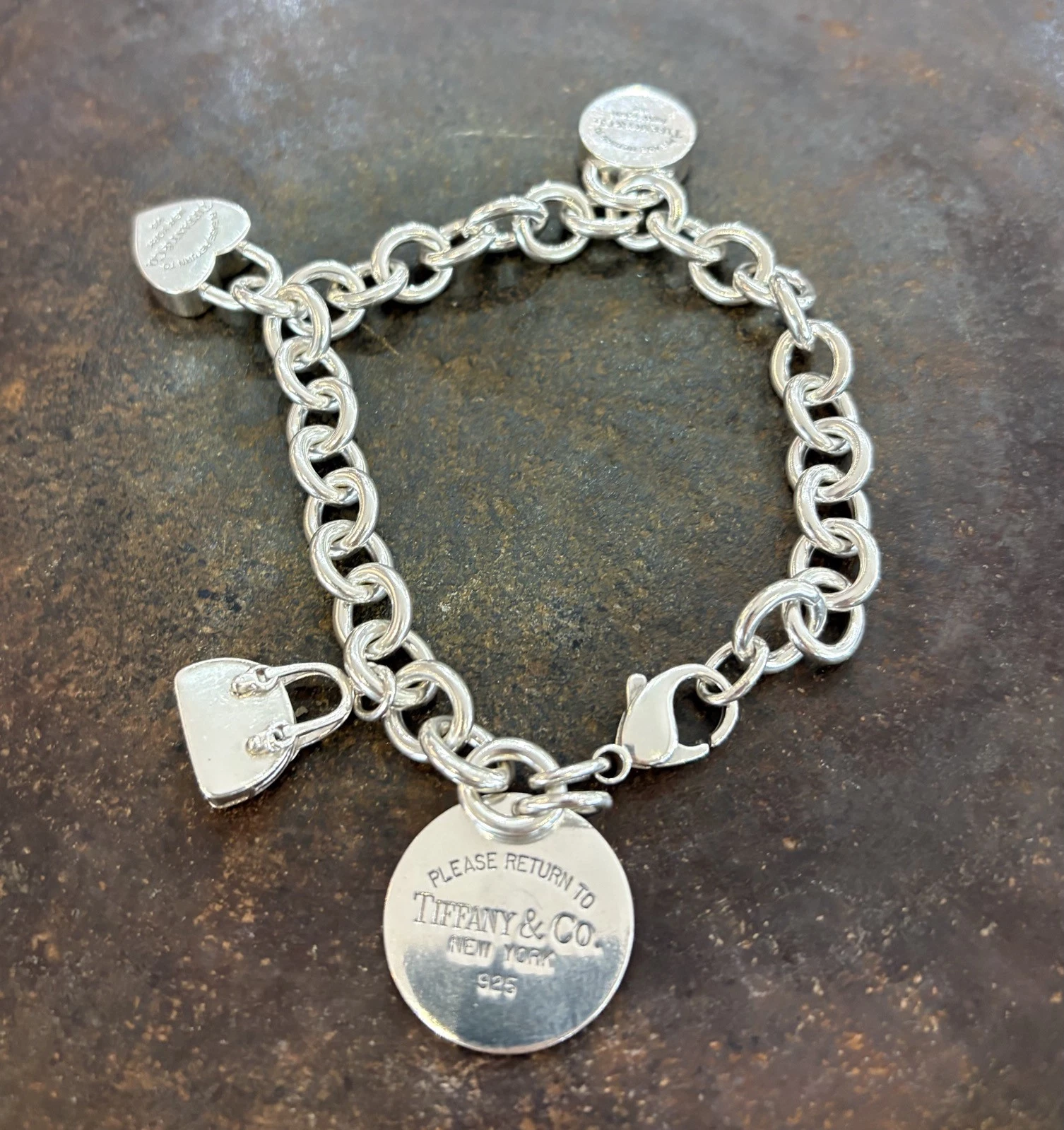 Tiffany & Co .925 Sterling Silver 23cm Chain Charm Bracelet 
