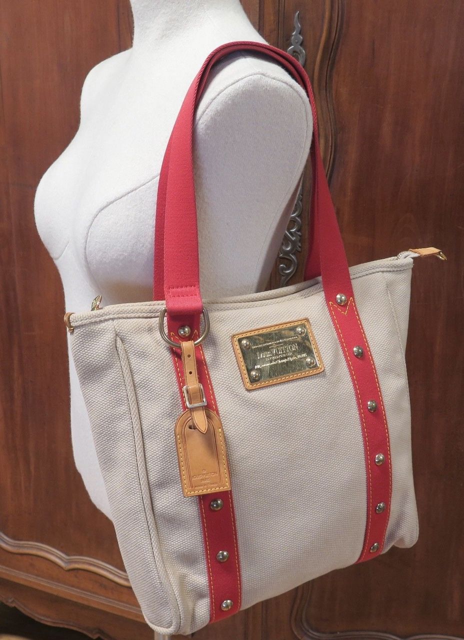 Louis Vuitton, Bags, Authentic Louis Vuitton Antigua Cabas Gm Tote Bag  Ivory Red M4032 Lv J6394