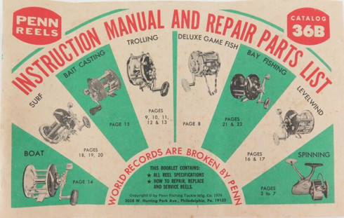 c1970s Penn Reels Colour Catalogue / Instruction Manual & Repair Parts List.  - Harrington & Co.