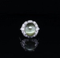 Vintage Cats Eye Tourmaline Cabochon & 1.06ct Diamond Platinum Ring Val $13500