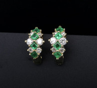 18ct White Gold Natural Emerald & 0.80ct F-G Vs Diamond Ear Clips Val $8335