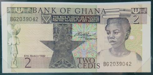 Banknotes of All Nations 1982 Ghana 2 Cedis + Card - Harrington & Co.