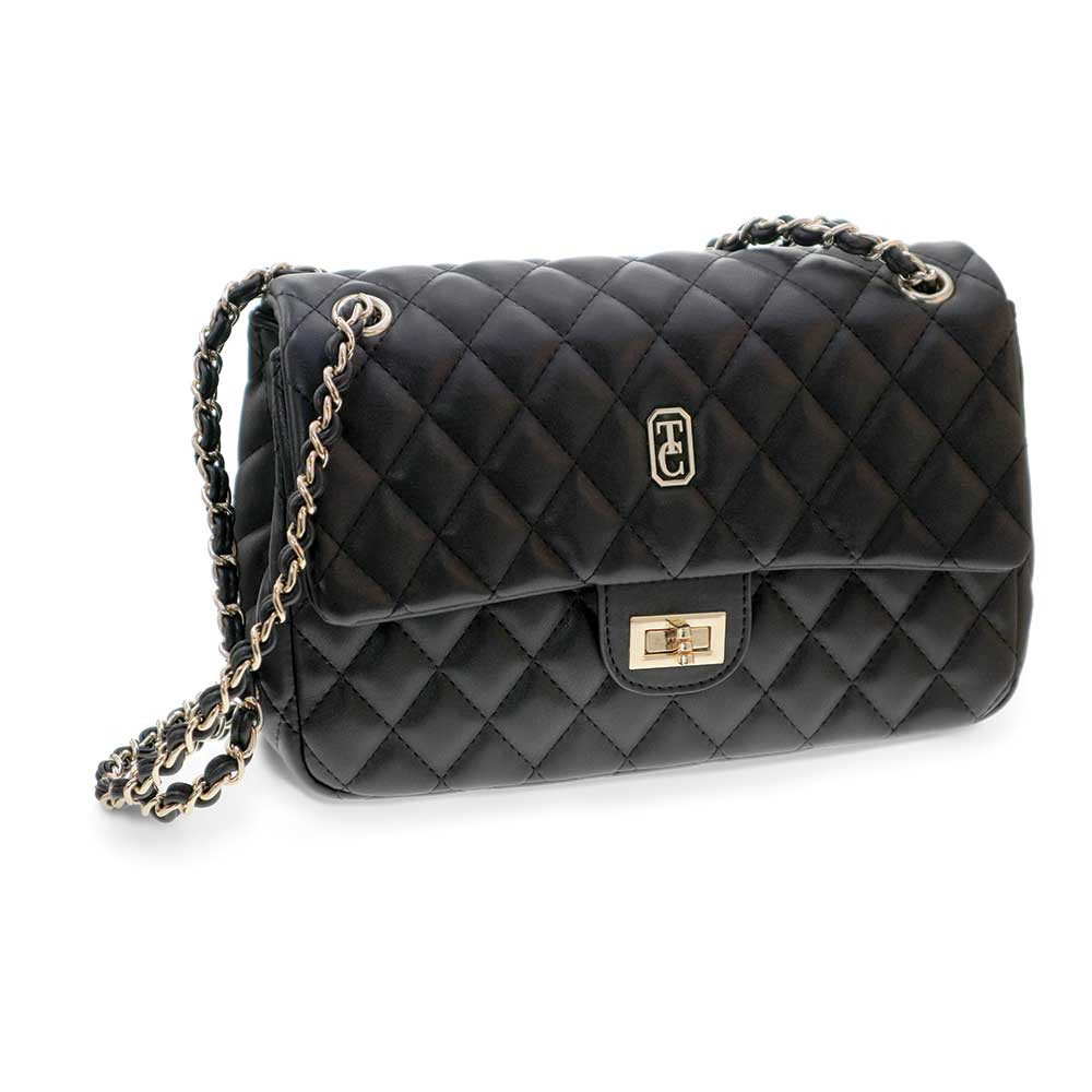 black quilted tote