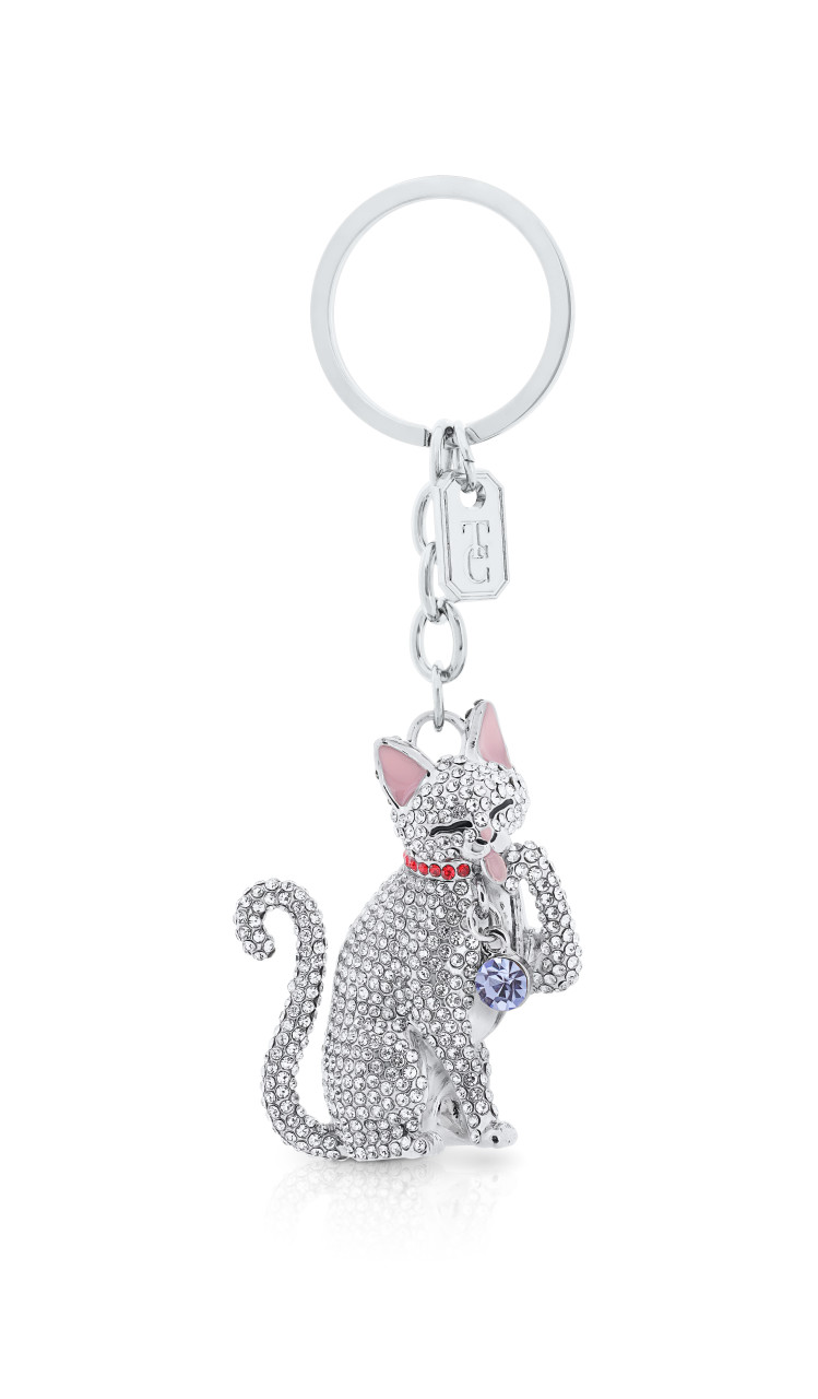 Crystal Cat Keyring, Silver Colour Tipperary Crystal