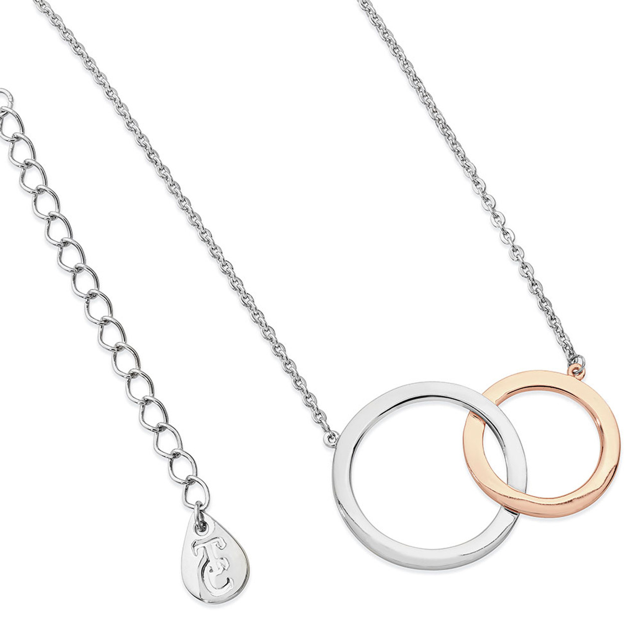 Mini Duet Circle Diamond Necklace in 14k White Gold