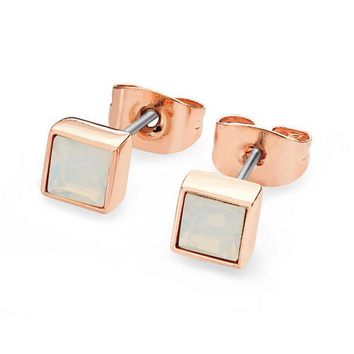 October - Rose Gold Square Birthstone Earrings - Opal October - Rose Gold Square Birthstone Earrings - Opal
