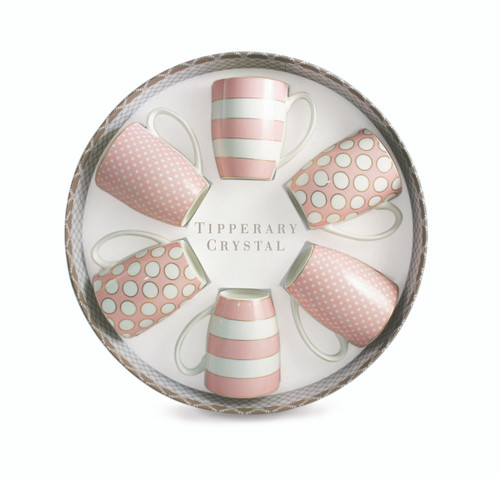 Set 6 Bone China Mugs - Spots & Stripes - Pink Set 6 Bone China Mugs - Spots & Stripes - Pink