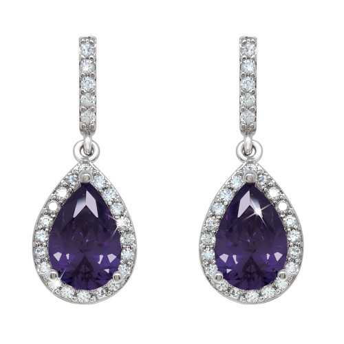 Silver Pear Shape Earrings - Purple Silver Pear Shape Earrings - Purple