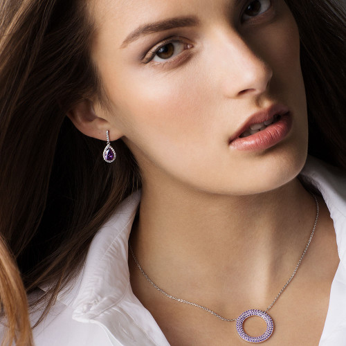 Silver Pear Shape Earrings - Purple Silver Pear Shape Earrings - Purple