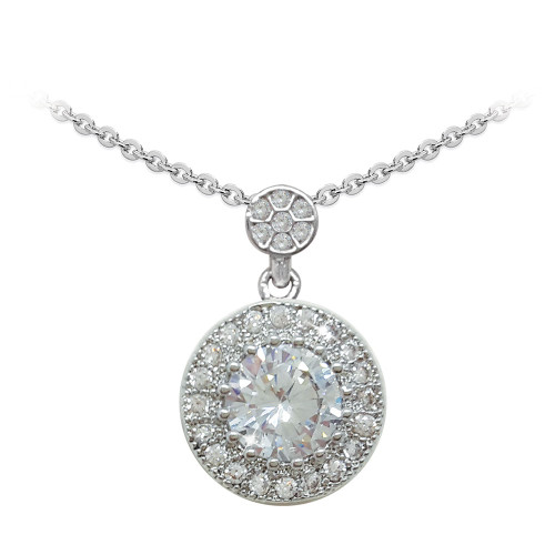 Silver Round Pendant Pave Set Set Surround Silver Round Pendant Pave Set Set Surround