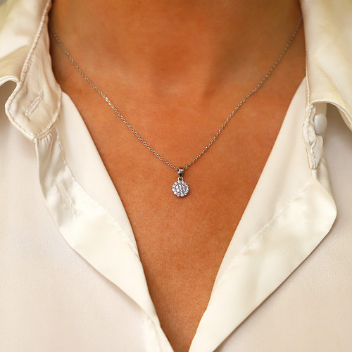 White Simple CZ Disc Drop Pendant White Simple CZ Disc Drop Pendant