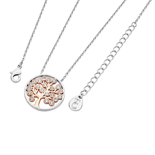 Two Tone Silver Circle Pendant With Rg Tree And Circle CZs Two Tone Silver Circle Pendant With Rg Tree And Circle CZs